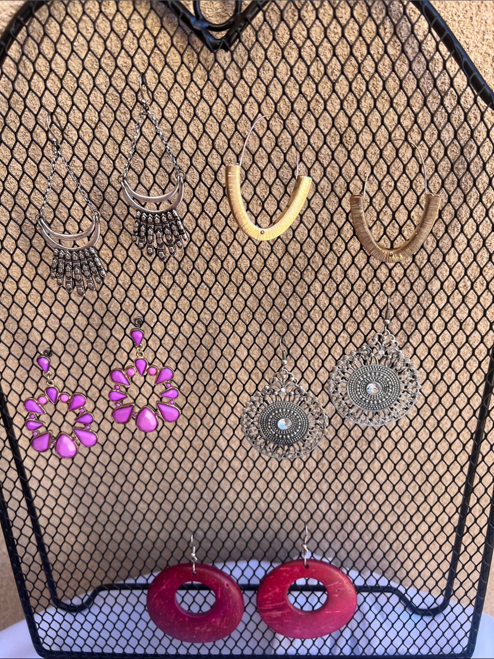 Handcrafted Pink and Gold Mixed Metal Earring Set - Women Jewelry